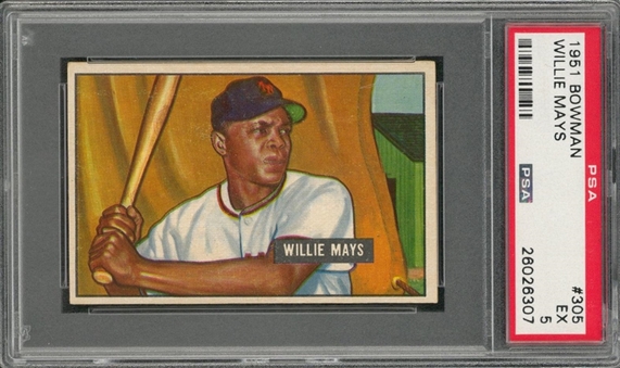 1951 Bowman #305 Willie Mays Rookie Card – PSA EX 5